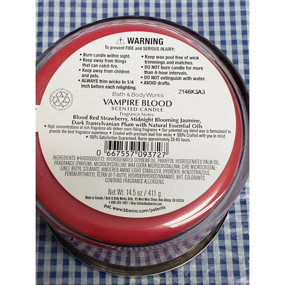 BBW Vampire Blood Large 3 Wick Candle Halloween Home Fragrance - Picture 2 of 2